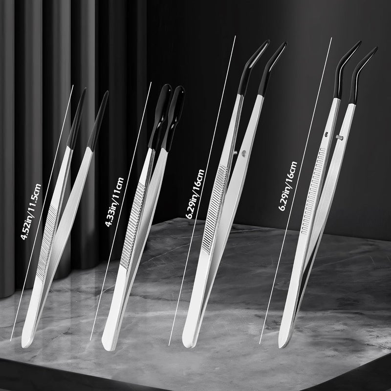 CKKAPTURE 4 Pcs Tweezers with Rubber Tips Set - PVC Coated Precision Tweezers for Crafting, Jewelry, Electronics, and Lab Work - Image 2